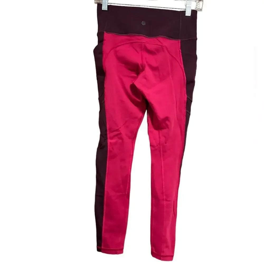 Athleta All In Structure Colorblock 7/8 Leggings XS Contrast Auberge Red Pink